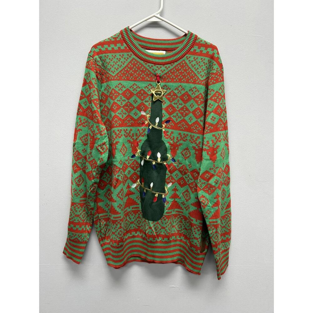 TipsyElves Wine Bottle Christmas Tree Ugly Sweater